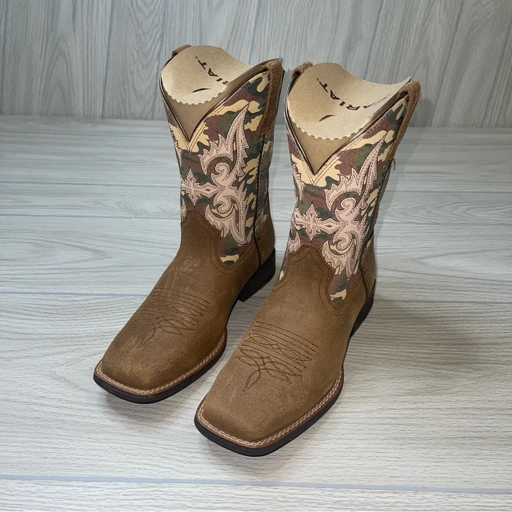 Ariat Lonestar Square Toe Light Brown Camo Western Cowboy Boots Boy’s size 5